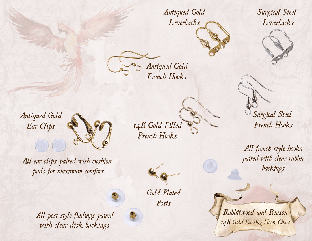 Rabbitwood and Reason 14K Gold Earring Hook Chart