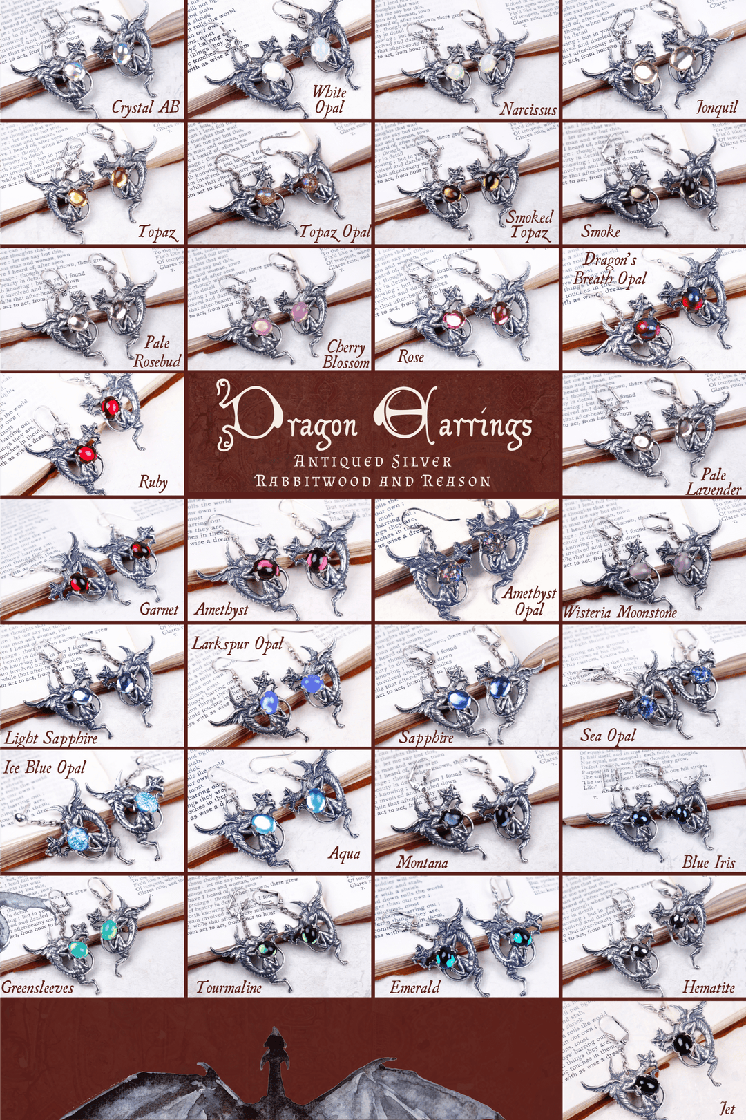 Group Pic: Dragon Earrings in Antiqued Silver by Rabbitwood and Reason