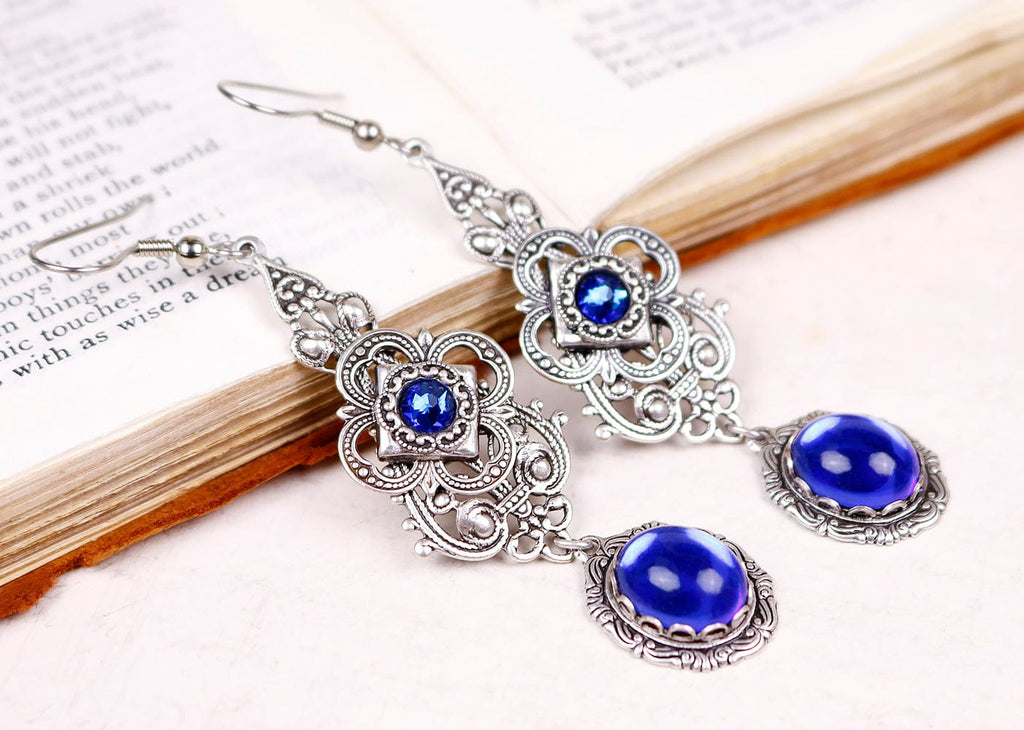 Avalon Earrings in Sapphire and Antiqued Silver by Rabbitwood and Reason