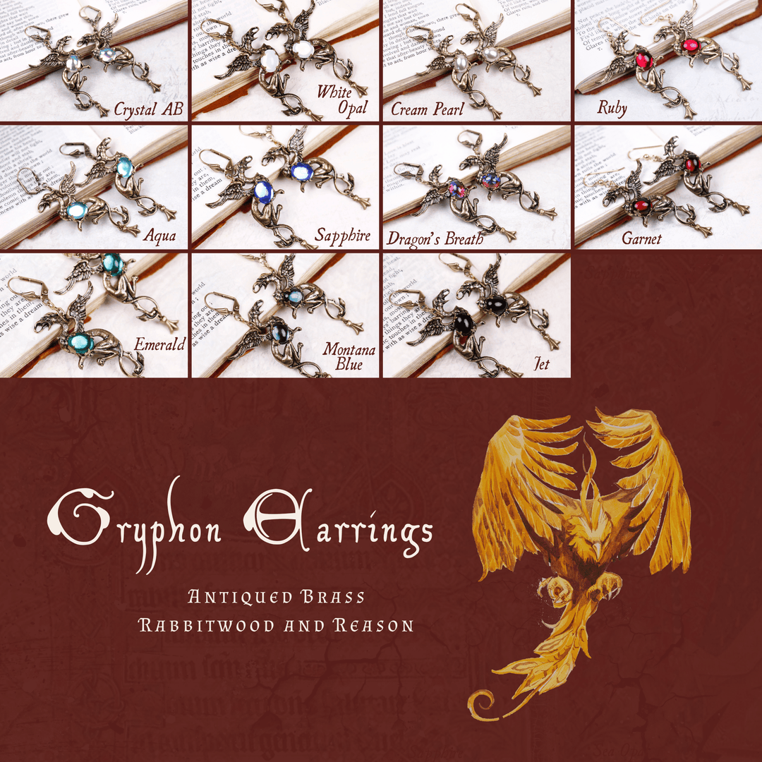 Group Pic: Gryphon Earrings in Antiqued Brass by Rabbitwood and Reason