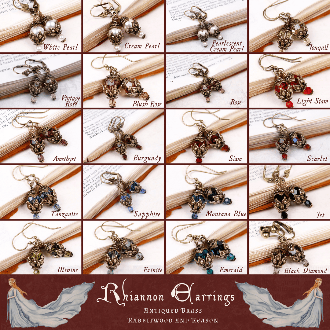 Group Pic: Rhiannon Earrings in Antiqued Brass by Rabbitwood and Reason