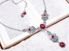 Avalon Ornate Necklace in Ruby and antiqued silver by Rabbitwood and Reason