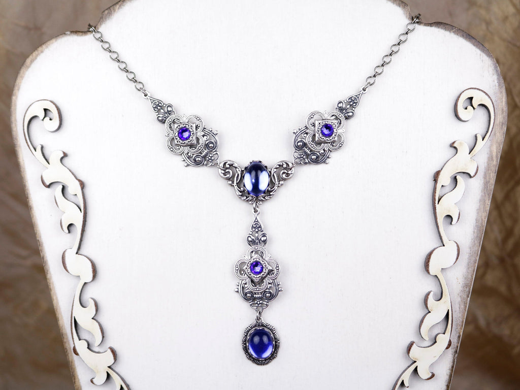 Avalon Ornate Necklace in Sapphire and antiqued silver by Rabbitwood and Reason