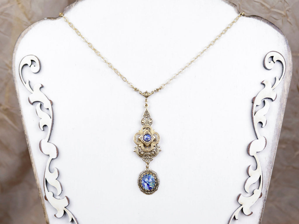 Avalon Pendant Necklace in Sea Opal and antiqued gold by Rabbitwood and Reason