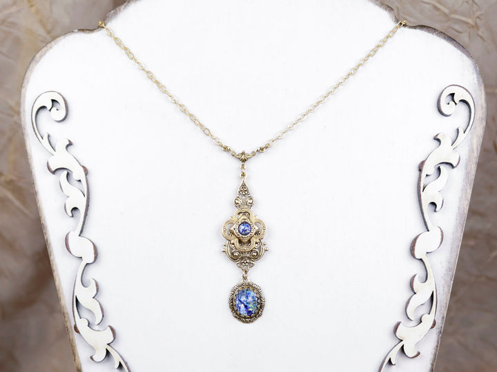 Avalon Pendant Necklace in Sea Opal and antiqued gold by Rabbitwood and Reason