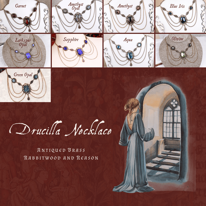 Group Pic: Drucilla Necklace in Antiqued Brass by Rabbitwood and Reason
