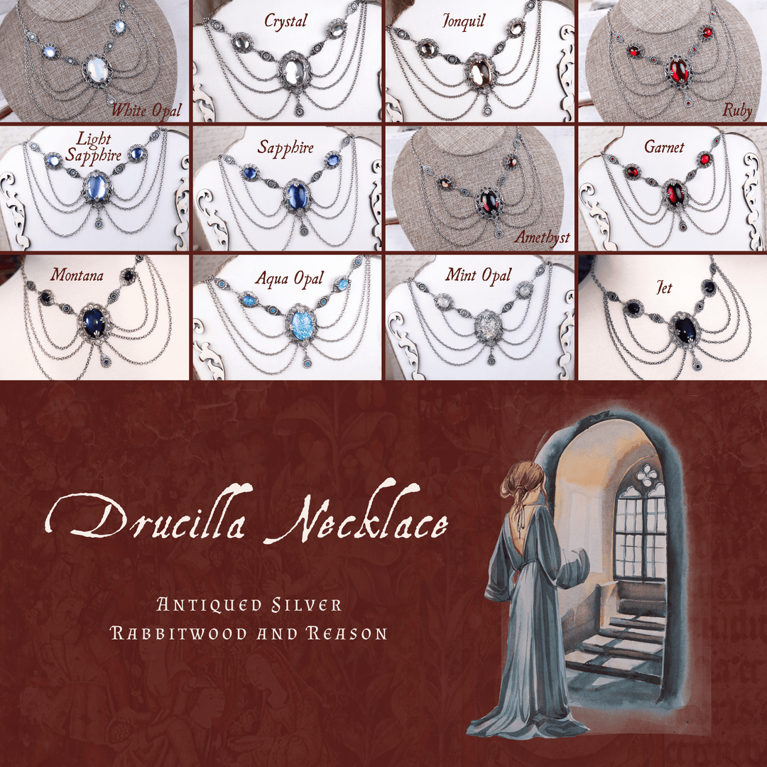 Group Pic: Drucilla Necklace in Antiqued Silver by Rabbitwood and Reason