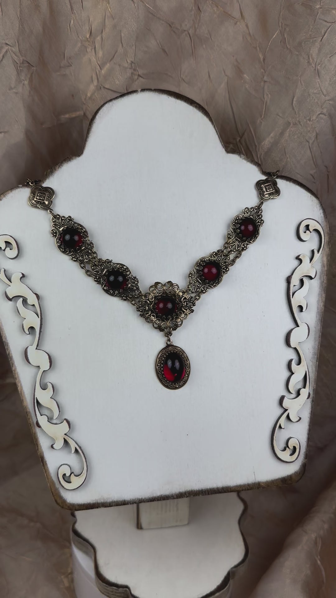 Video: Lucia Necklace in Garnet and Antiqued Brass by Rabbitwood and Reason