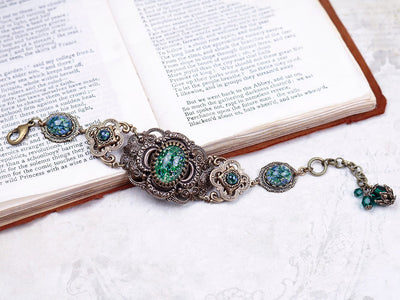 Canterbury Bracelet in Emerald Opal and Antiqued Brass by Rabbitwood and Reason