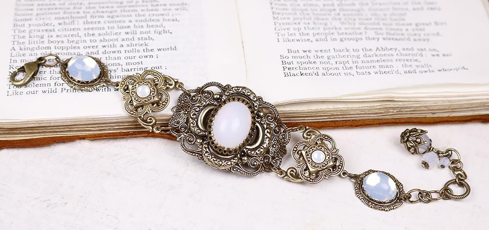 Canterbury Bracelet in White Opal and Antiqued Brass by Rabbitwood and Reason