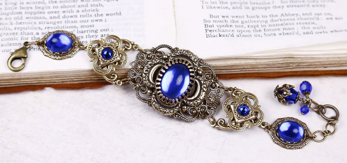 Canterbury Bracelet in Sapphire and Antiqued Brass by Rabbitwood and Reason