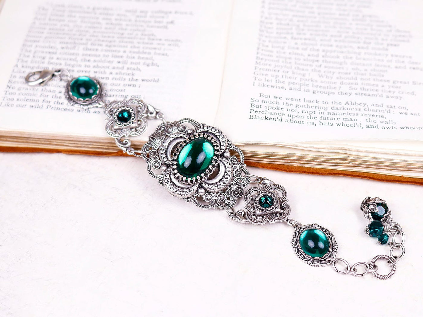 Canterbury Bracelet in Emerald and Antiqued Silver by Rabbitwood and Reason