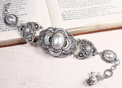 Canterbury Bracelet in White Pearl and Antiqued Silver by Rabbitwood and Reason