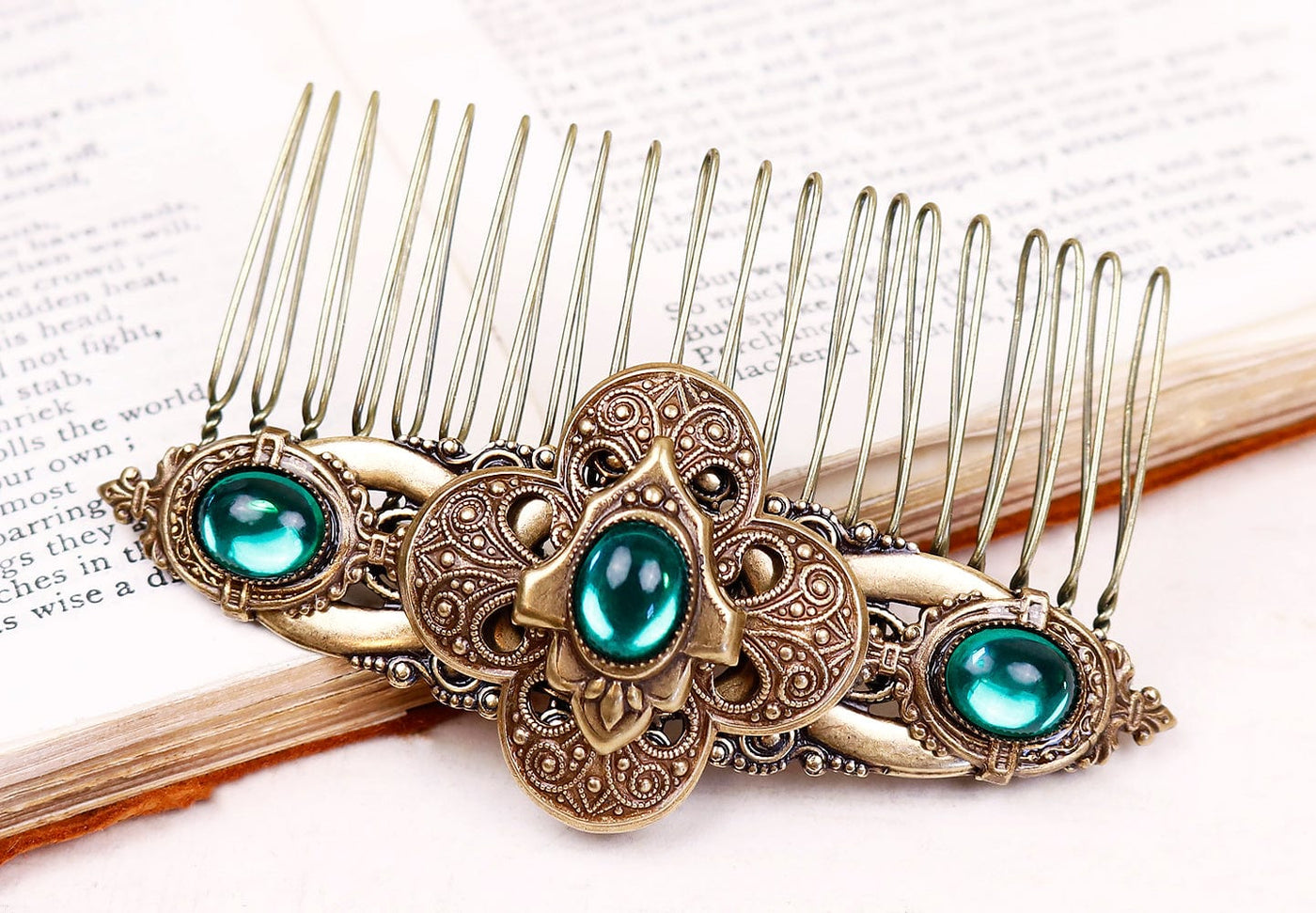 Avebury Comb in Emerald and Antiqued Brass by Rabbitwood and Reason