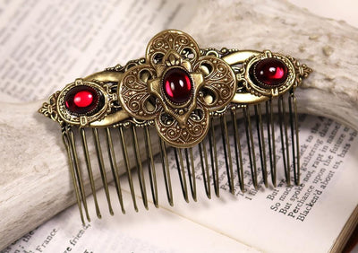Avebury Comb in Garnet and Antiqued Brass by Rabbitwood and Reason