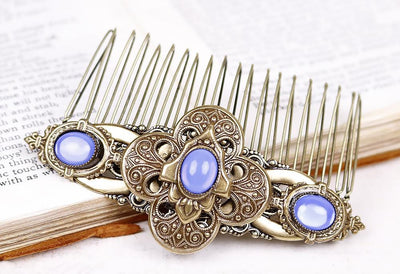 Avebury Comb in Larkspur Opal and Antiqued Brass by Rabbitwood and Reason