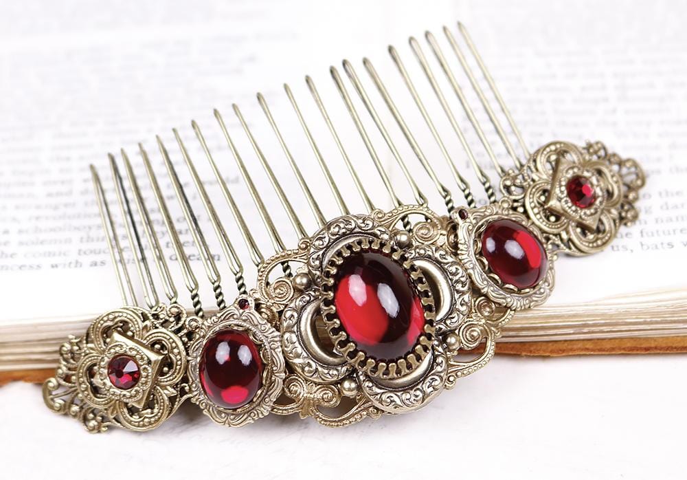 Canterbury Comb in Garnet and Antiqued Brass by Rabbitwood and Reason