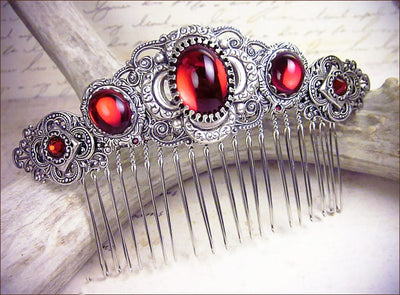 Canterbury Comb in Ruby and Antiqued Silver by Rabbitwood and Reason