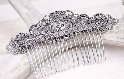 Canterbury Comb in Antiqued Silver by Rabbitwood and Reason.  Back side of piece.