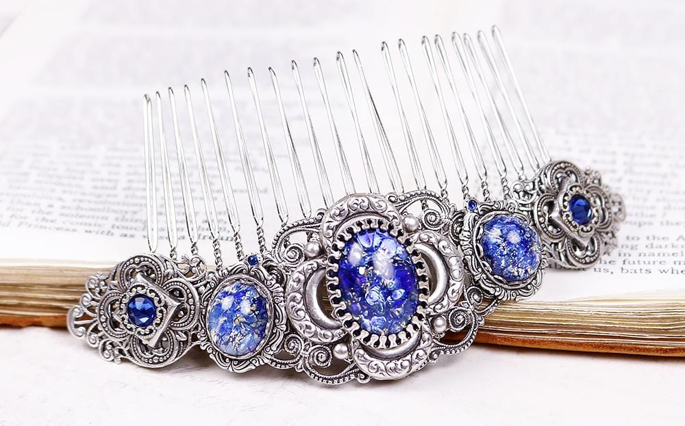 Canterbury Comb in Sea Opal and Antiqued Silver by Rabbitwood and Reason