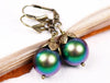 Aquitaine Pearl Drop Earrings in Scarab Green Pearl and Antiqued Brass by Rabbitwood and Reason