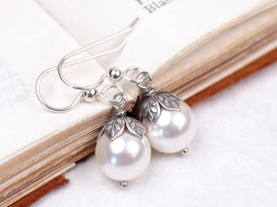 Aquitaine Pearl Drop Earrings in Cream Pearl and Antiqued Silver by Rabbitwood and Reason