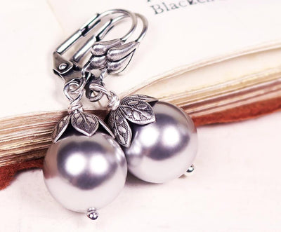 Aquitaine Pearl Drop Earrings in Silver Pearl and Antiqued Silver by Rabbitwood and Reason