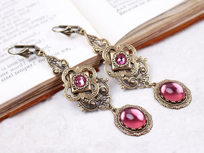 Avalon Earrings in Rose Pink and Antiqued Brass by Rabbitwood & Reason