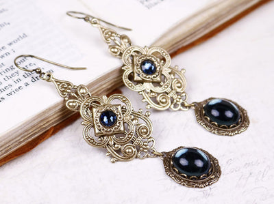 Avalon Earrings in Montana Blue and Antiqued Brass by Rabbitwood & Reason