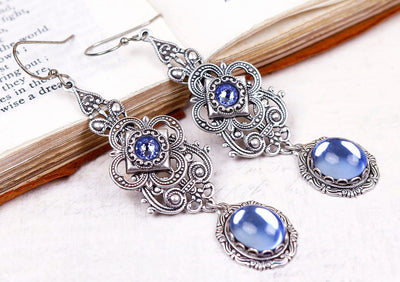 Avalon Earrings in Light Sapphire and Antiqued Silver by Rabbitwood & Reason