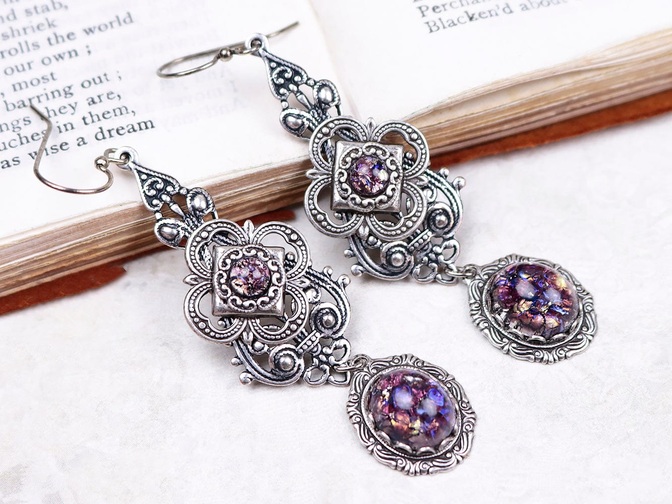 Avalon Earrings in Amethyst Opal and Antiqued Silver by Rabbitwood & Reason