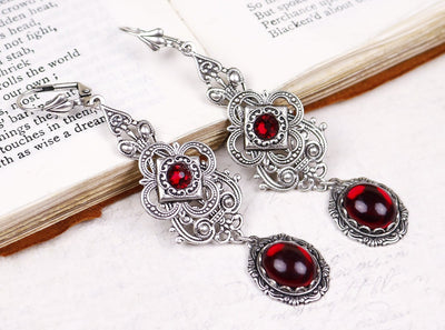 Avalon Earrings in Garnet and Antiqued Silver by Rabbitwood & Reason