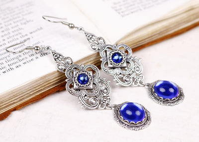 Avalon Earrings in Sapphire and Antiqued Silver by Rabbitwood & Reason