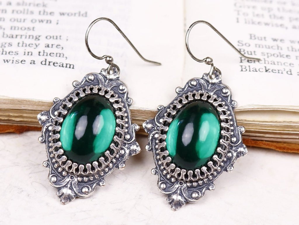 Countess Earrings in Emerald & Antiqued Silver by dosha of Rabbitwood & Reason