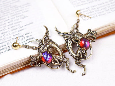 Dragon Earrings in Dragon's Breath Opal and Antiqued Brass by Rabbitwood and Reason