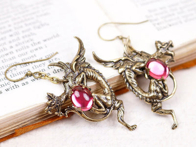 Dragon Earrings in Rose and Antiqued Brass by Rabbitwood and Reason