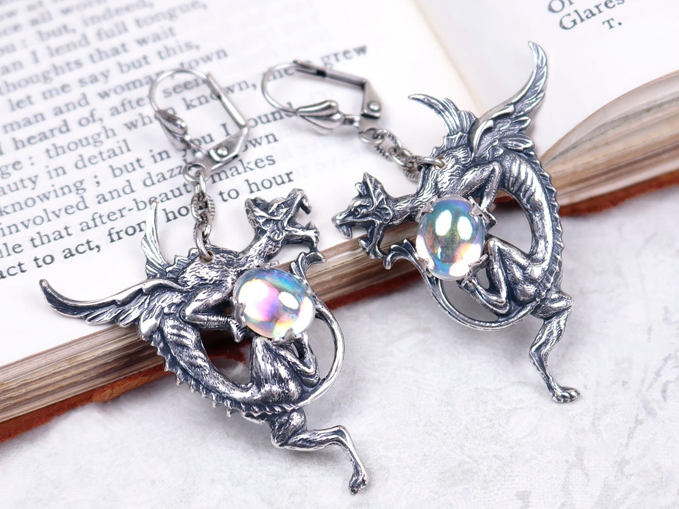 Dragon Earrings in Crystal AB and Antiqued Silver by Rabbitwood and Reason