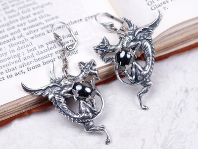 Dragon Earrings in Hematite and Antiqued Silver by Rabbitwood and Reason