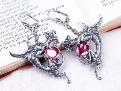 Dragon Earrings in Rose and Antiqued Silver by Rabbitwood and Reason