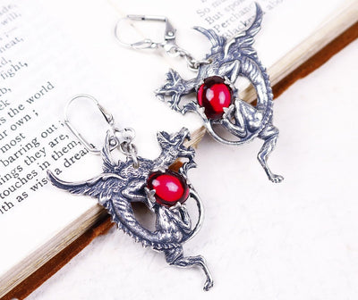 Dragon Earrings in Ruby and Antiqued Silver by Rabbitwood and Reason