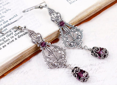 Fiora Earrings in Amethyst and Antiqued Silver by Rabbitwood and Reason