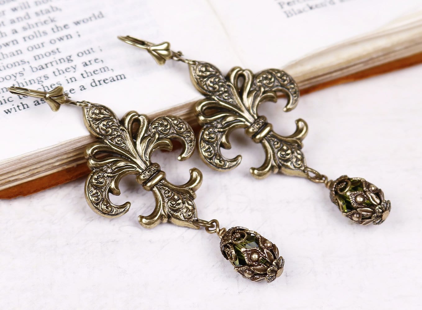 Fleur Earrings - Olivine - Antiqued Brass - Rabbitwood & Reason