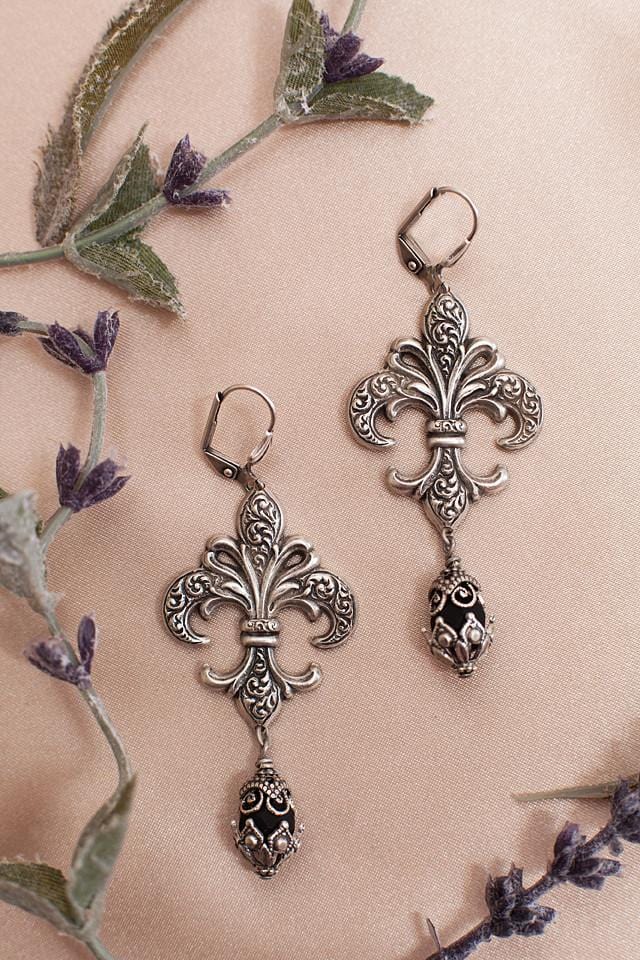 Fleur Earrings - Jet - Antiqued Silver - Rabbitwood & Reason