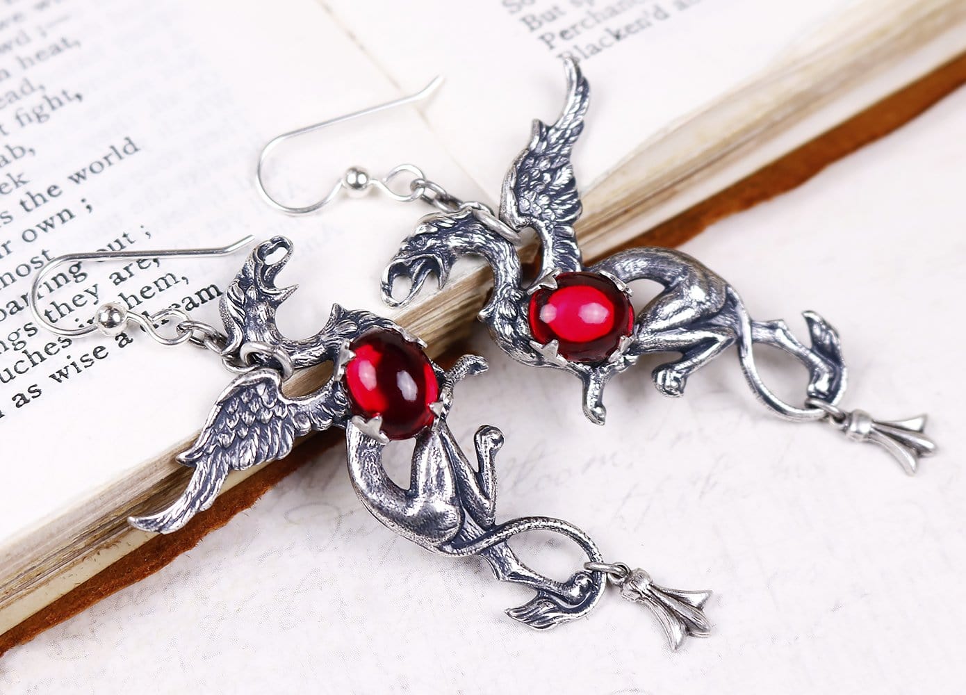 Gryphon Earrings - Ruby - Antiqued Silver - Rabbitwood & Reason