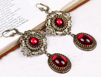 Lucia Earrings - Ruby - Antiqued Brass - Rabbitwood & Reason