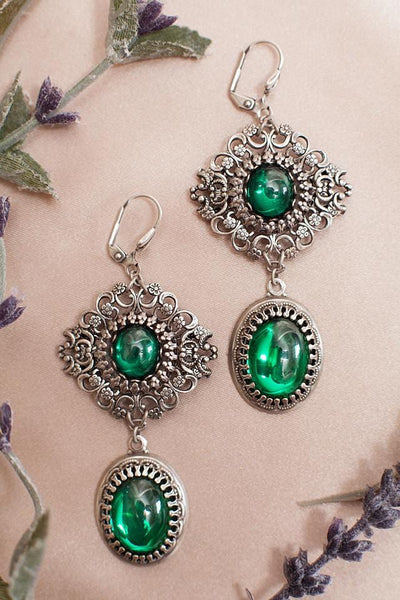 Lucia Earrings - Emerald - Antiqued Silver - Rabbitwood & Reason