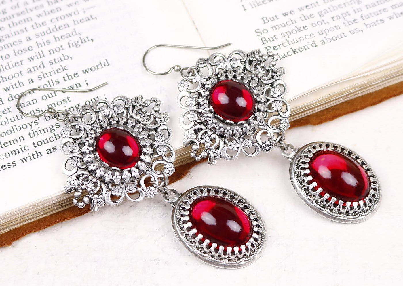 Lucia Earrings - Ruby - Antiqued Silver - Rabbitwood & Reason