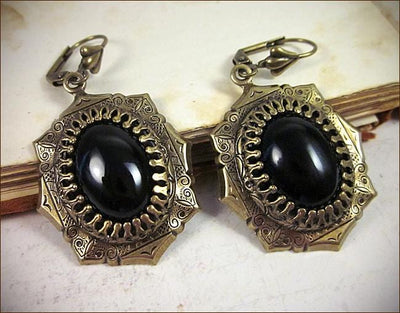 Medieval Earrings Antiqued Brass - Black - Rabbitwood & Reason