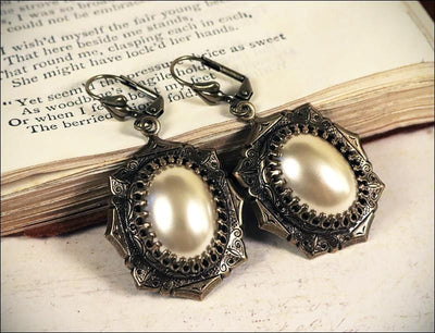 Medieval Earrings Antiqued Brass - Cream Pearl - Rabbitwood & Reason