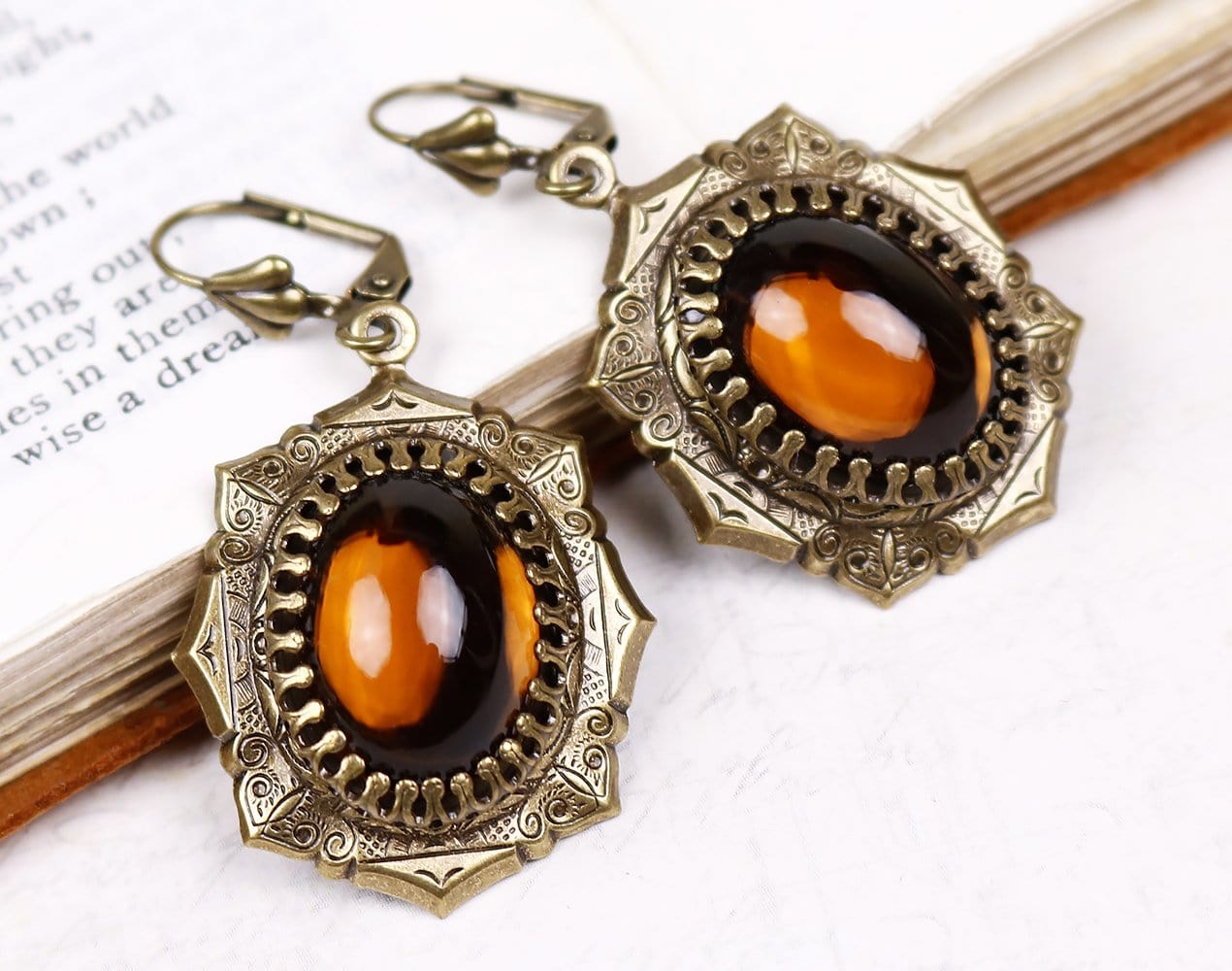 Medieval Earrings Antiqued Brass - Smoked Topaz - Rabbitwood & Reason